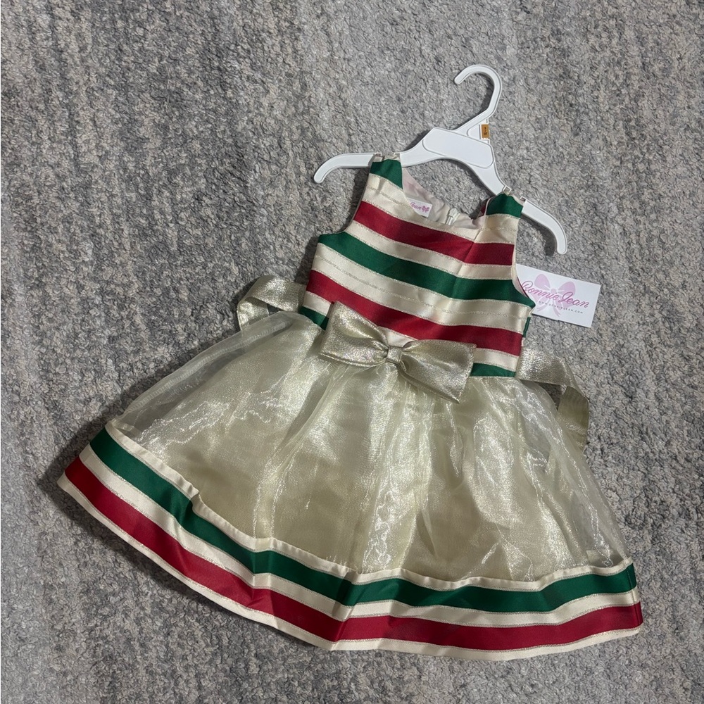 Striped Holiday Dress with Bow